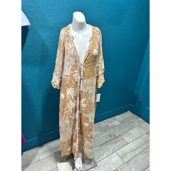 H&M Dresses & Skirts - Desmond Dempsey X H&M Kaftan Dress L Midi Tropical Button Up L